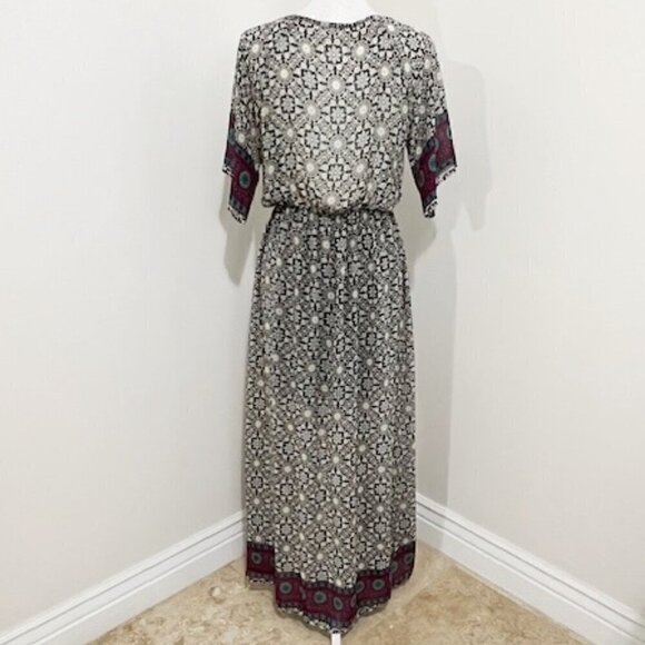 Tua Fashion Maxi Dress Floral Tie Neckline Front Slits - Picture 3 of 5